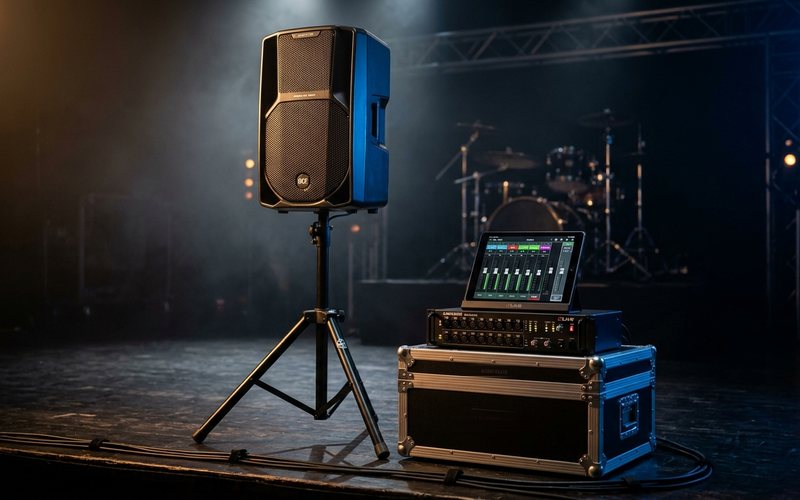RCF garso kolonėlė ir skaitmeninis pultas Soundcraft scenoje